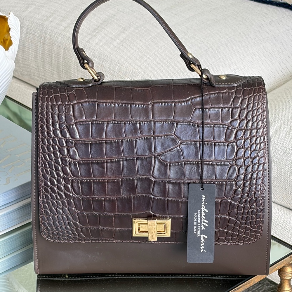 Michaella Barrí Italian Brown Lesther 
Croc-Embossed Satchel